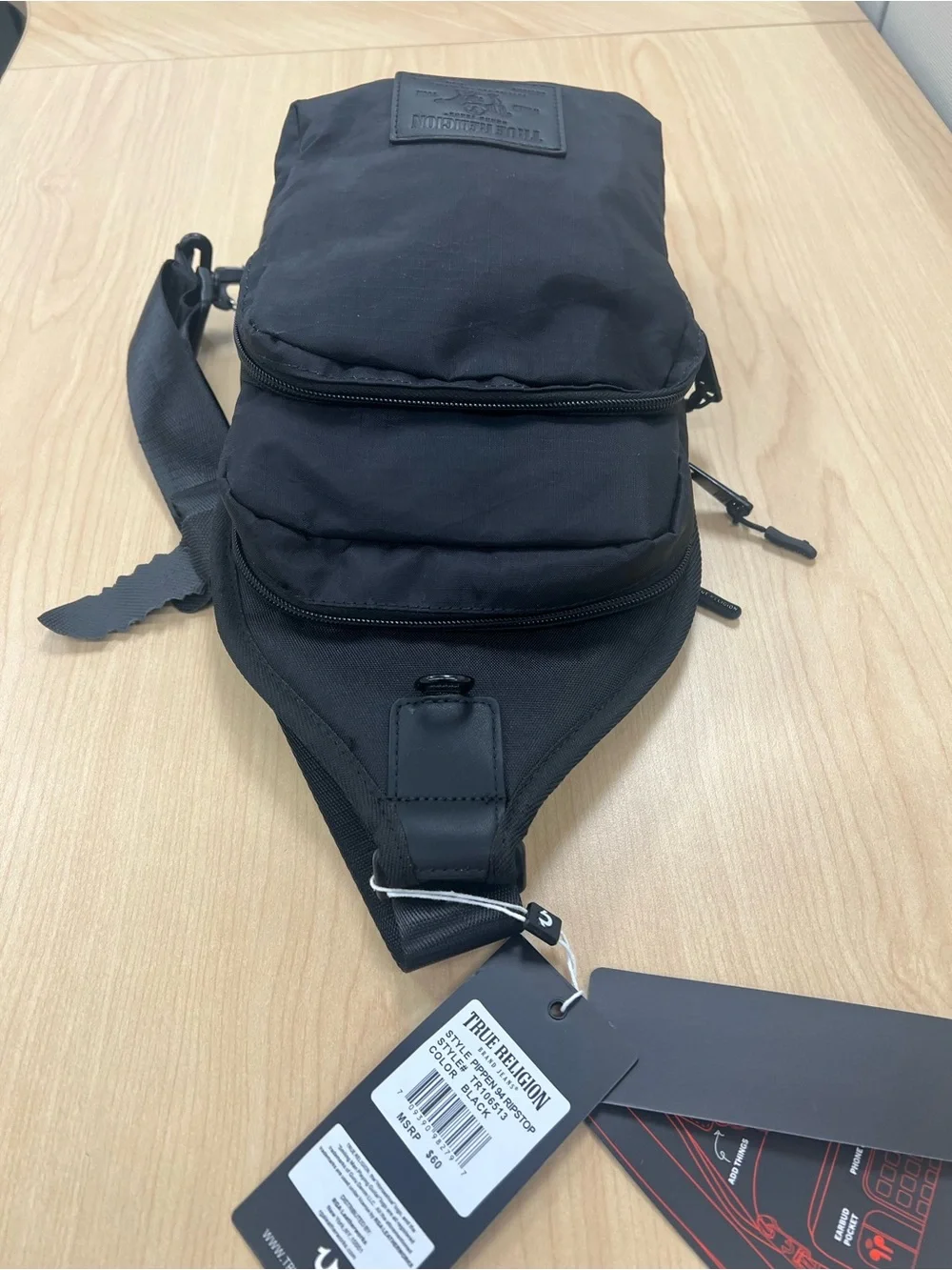 True Religion Black Sling Crossbody Bag for Men